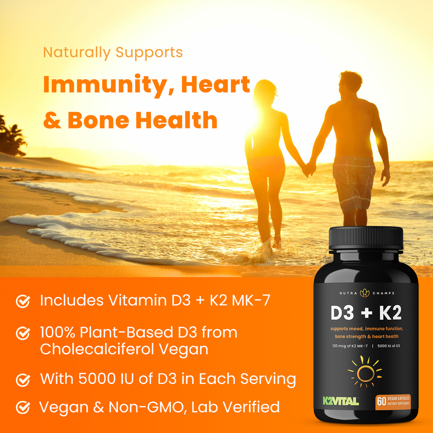 Vitamin D3 + K2 | Supplement For Heart & Bone Health