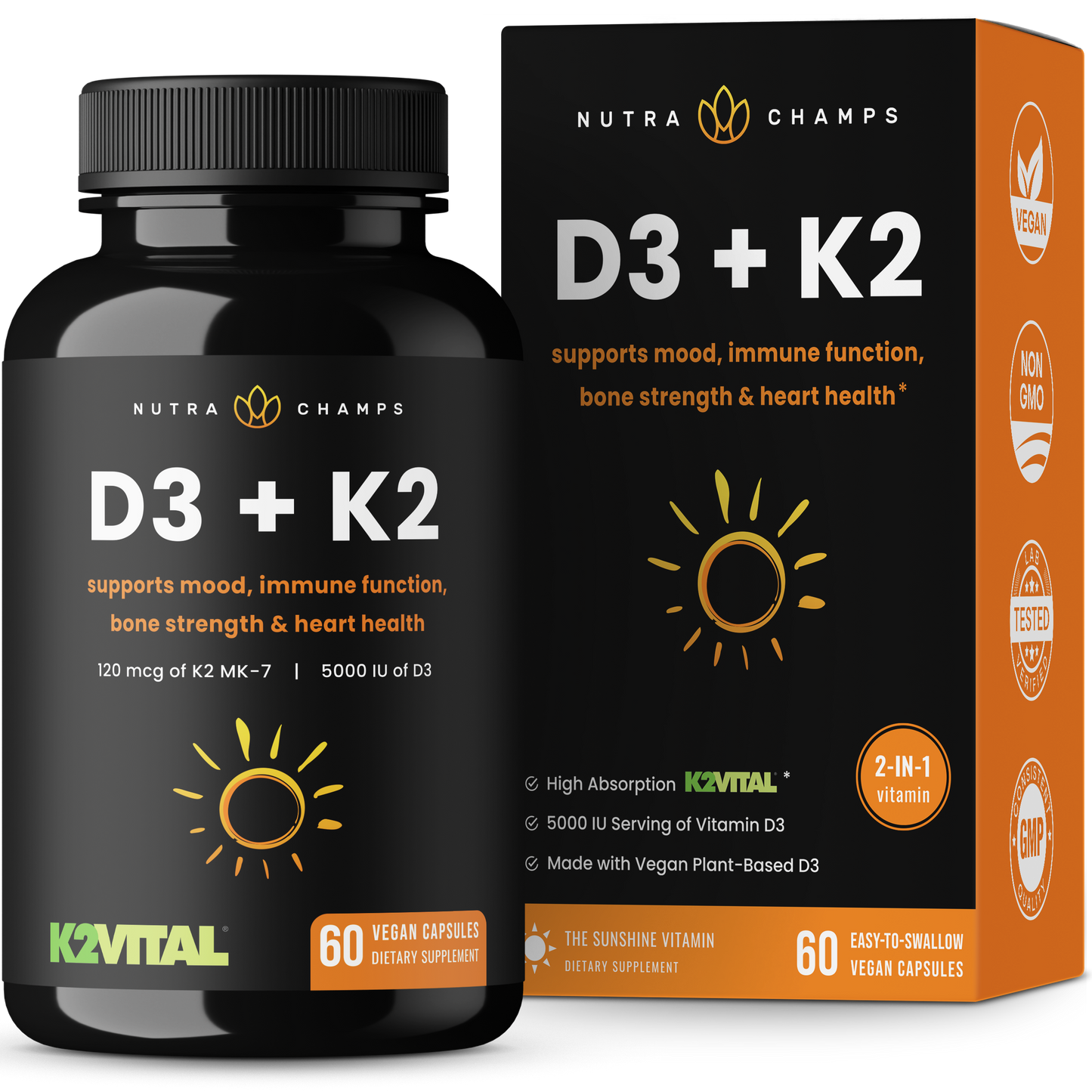 Vitamin D3 + K2 | Supplement For Heart & Bone Health